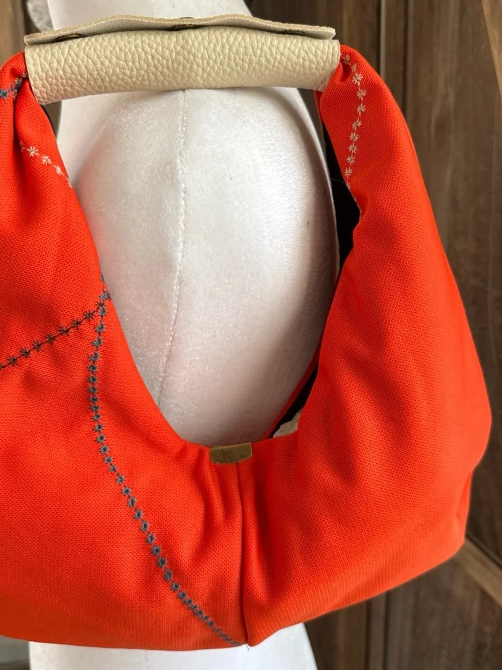 Bold Orange Shoulder Hobo Bag with Cream Accent